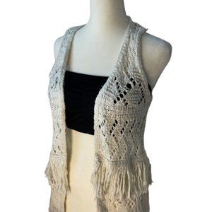 Boho knit macrame vest crochet, fringe tassel topper Size Med